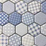 Recycled Glass Hexagon White Blue Mix 2 Inch